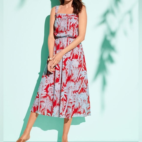 Talbots OASIS PALM VOILE FIT & FLARE DRESS, BOHO MIDI LENGTH SIZE 4. - Picture 1 of 9